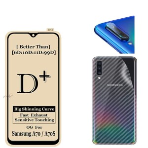 Bouclier® [3 in 1] 9H Full Tempered Glass + Clear Transparent Skin + Camera Lens Protector For Samsung Galaxy A70
