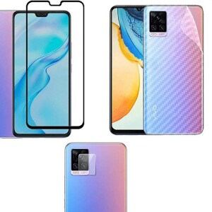 Bouclier® [3 in 1] 9H Full Tempered Glass + Clear Transparent Skin + Camera Lens Protector For Vivo V20 Pro