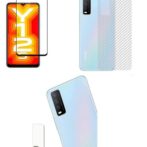 Bouclier® [3 in 1] 9H Full Tempered Glass + Clear Transparent Skin + Camera Lens Protector For Vivo Y12S