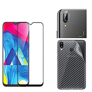 Bouclier® [3 in 1] 9H Full Tempered Glass + Clear Transparent Skin + Camera Lens Protector For Samsung Galaxy M10s