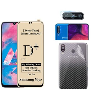 Bouclier® [3 in 1] 9H Full Tempered Glass + Clear Transparent Skin + Camera Lens Protector For Samsung Galaxy M30