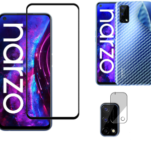 Bouclier® [3 in 1] 9H Full Tempered Glass + Clear Transparent Skin + Camera Lens Protector For Realme Narzo 30 Pro