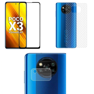 Bouclier® [3 in 1] 9H Full Tempered Glass + Clear Transparent Skin + Camera Lens Protector For Xiaomi Redmi Poco X3