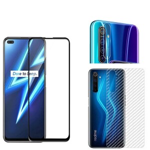 Bouclier® [3 in 1] 9H Full Tempered Glass + Clear Transparent Skin + Camera Lens Protector For Realme 6 Pro