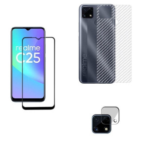Bouclier® [3 in 1] 9H Full Tempered Glass + Clear Transparent Skin + Camera Lens Protector for Realme C25