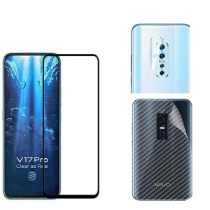 Bouclier® [3 in 1] 9H Full Tempered Glass + Clear Transparent Skin + Camera Lens Protector For Vivo V17 Pro