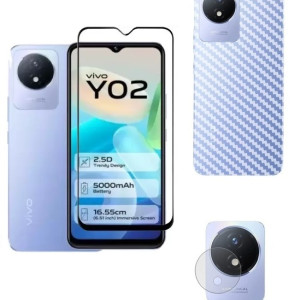 Bouclier® [3 in 1] 9H Full Tempered Glass + Clear Transparent Skin + Camera Lens Protector for Vivo Y02