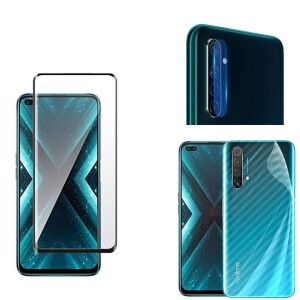 Bouclier® [3 in 1] 9H Full Tempered Glass + Clear Transparent Skin + Camera Lens Protector For Realme X3