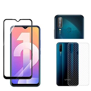 Bouclier® [3 in 1] 9H Full Tempered Glass + Clear Transparent Skin + Camera Lens Protector For Vivo Y12