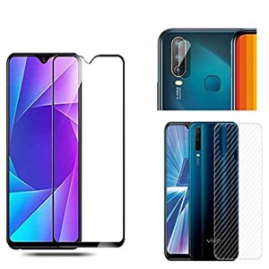 Bouclier® [3 in 1] 9H Full Tempered Glass + Clear Transparent Skin + Camera Lens Protector For Vivo Y15