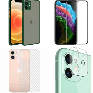 Bouclier® [4 in 1] Smoke Cover + Tempered Glass + Transparent Skin + Camera Lens Protector for iPhone 12 (Dark Green)
