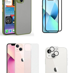 Bouclier® [4 in 1] Smoke Cover + Tempered Glass + Transparent Skin + Camera Lens Protector for iPhone 13 (Light Green)